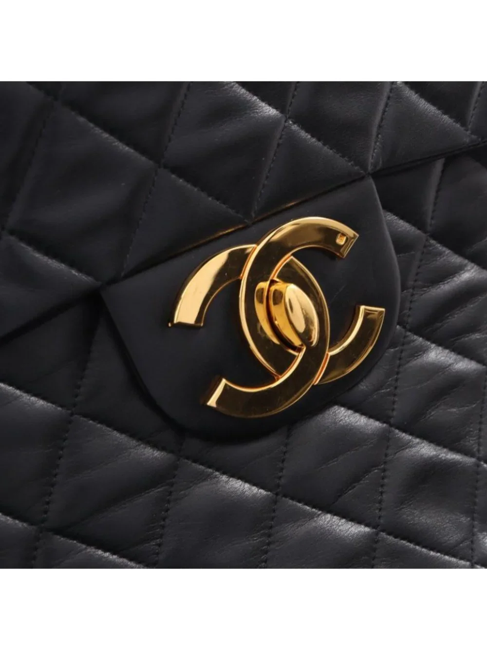 Chanel Shoulder Bag Maxi Quilted 34 Black Lambskin Chain